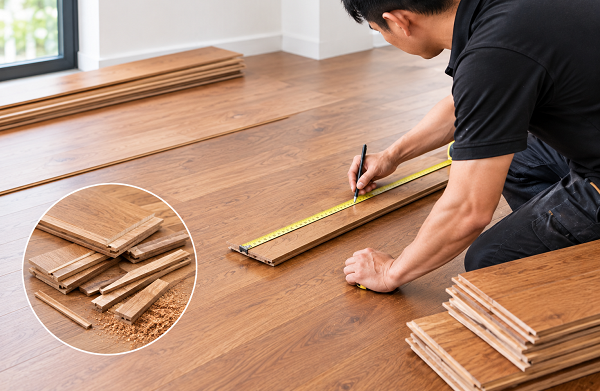 Đo chính xác cắt đúng tỉ lệ trước khi lắp đặt sàn gỗ tự nhiên