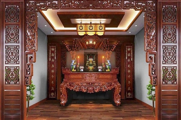 Đồng bộ nội thất phòng thờ, vách ngăn gỗ
