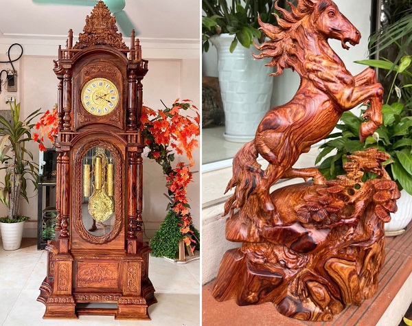 Đồng hồ và đồ trạm khắc bằng gỗ Cẩm Lai