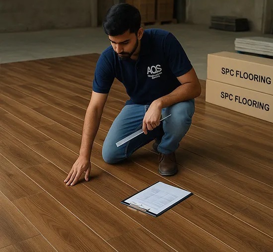 Dùng tay kiểm tra độ phẳng của sàn gỗ