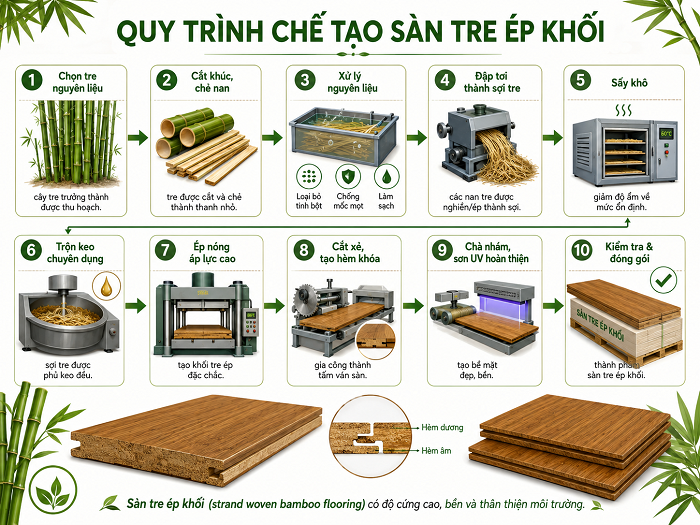 Quy trình sản xuất sàn tre ép khối