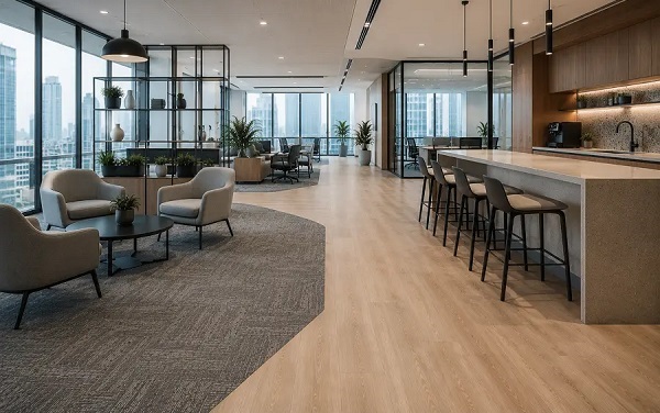 Sàn gỗ kết hợp với thảm cho khu vực pantry