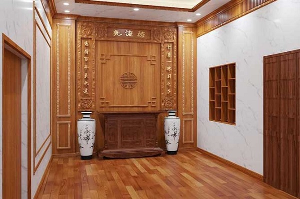 Sàn gỗ màu nâu đỏ kết hợp với nội thất đồng màu cho người mệnh hỏa