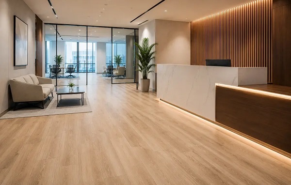 Sàn gỗ màu nâu nhạt cho khu lễ tân