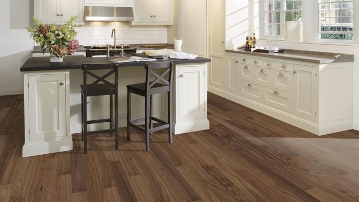 Sàn gỗ Óc Chó lắp phòng bếp